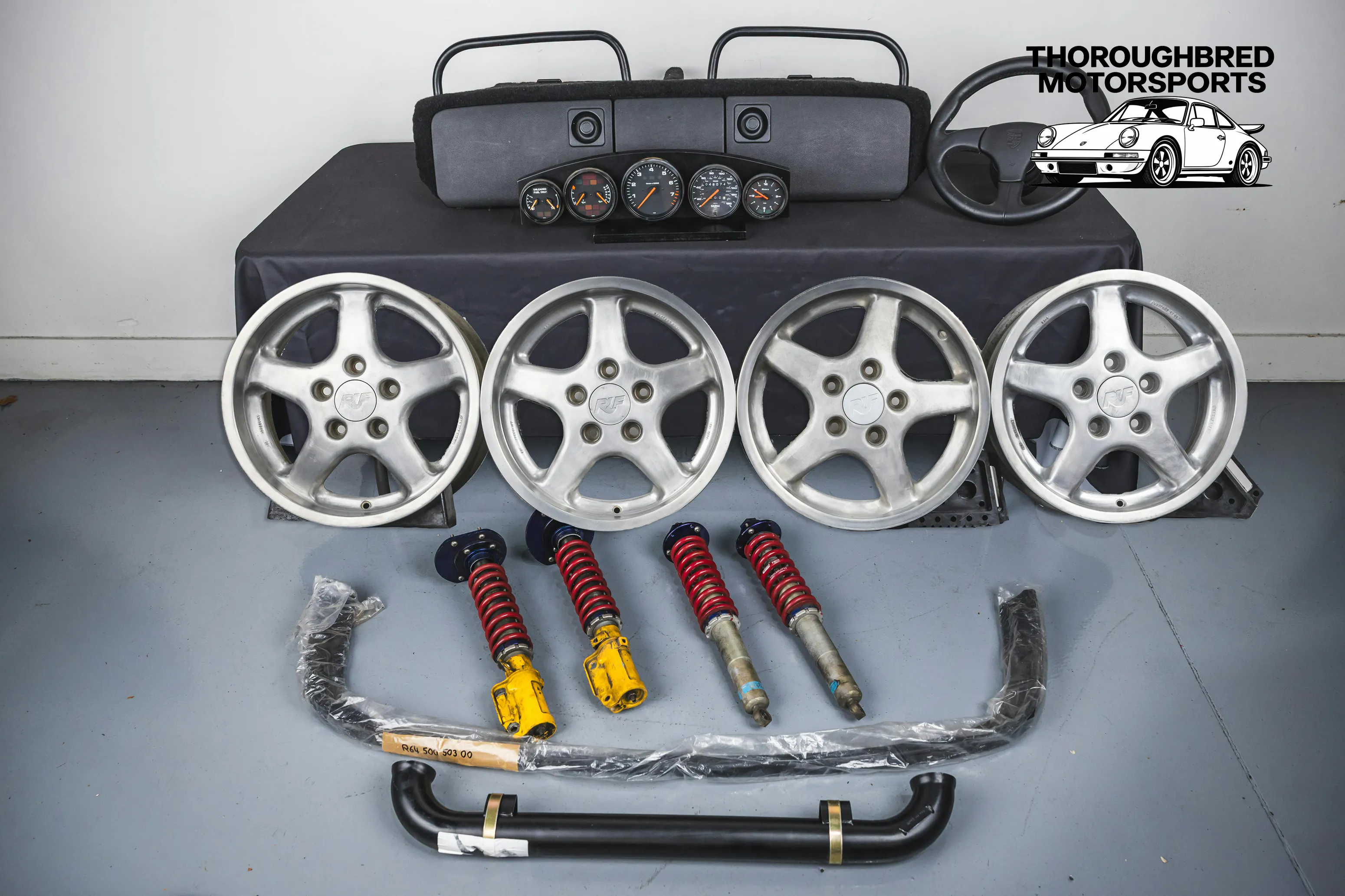 RUF Speedline Wheels 8x17/9x17, Porsche 930S Steering Wheel, 964 RUF Chin Spoiler, Bilstein Motorsport Shocks and Springs, Rear Seat Delete and 964 Gauge Set (Lot 68)