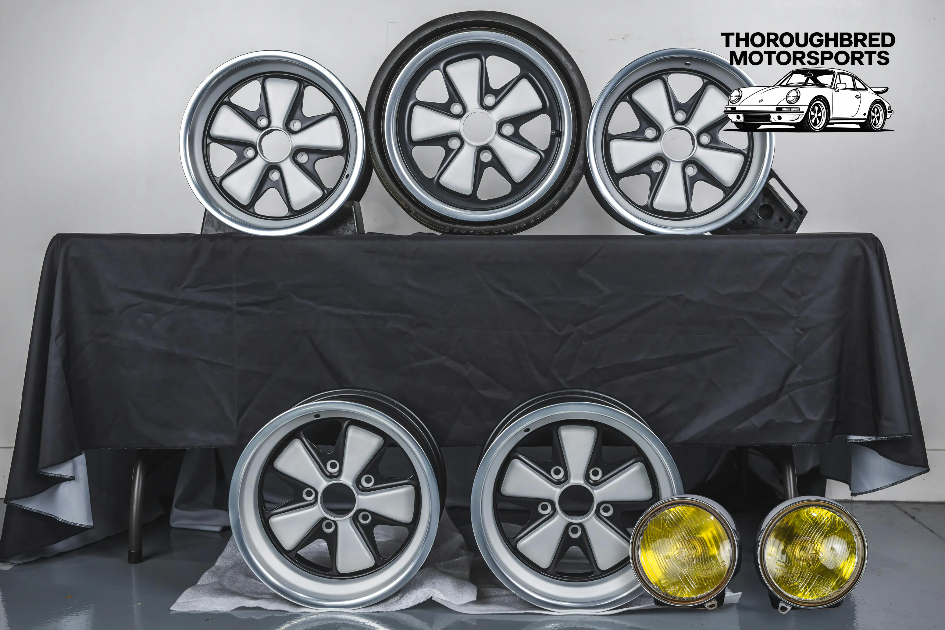 Porsche Fuchs RSR Finish 7x15/8x15 & Spacesaver and Marchal Pallas Hood Lights (Lot 84)