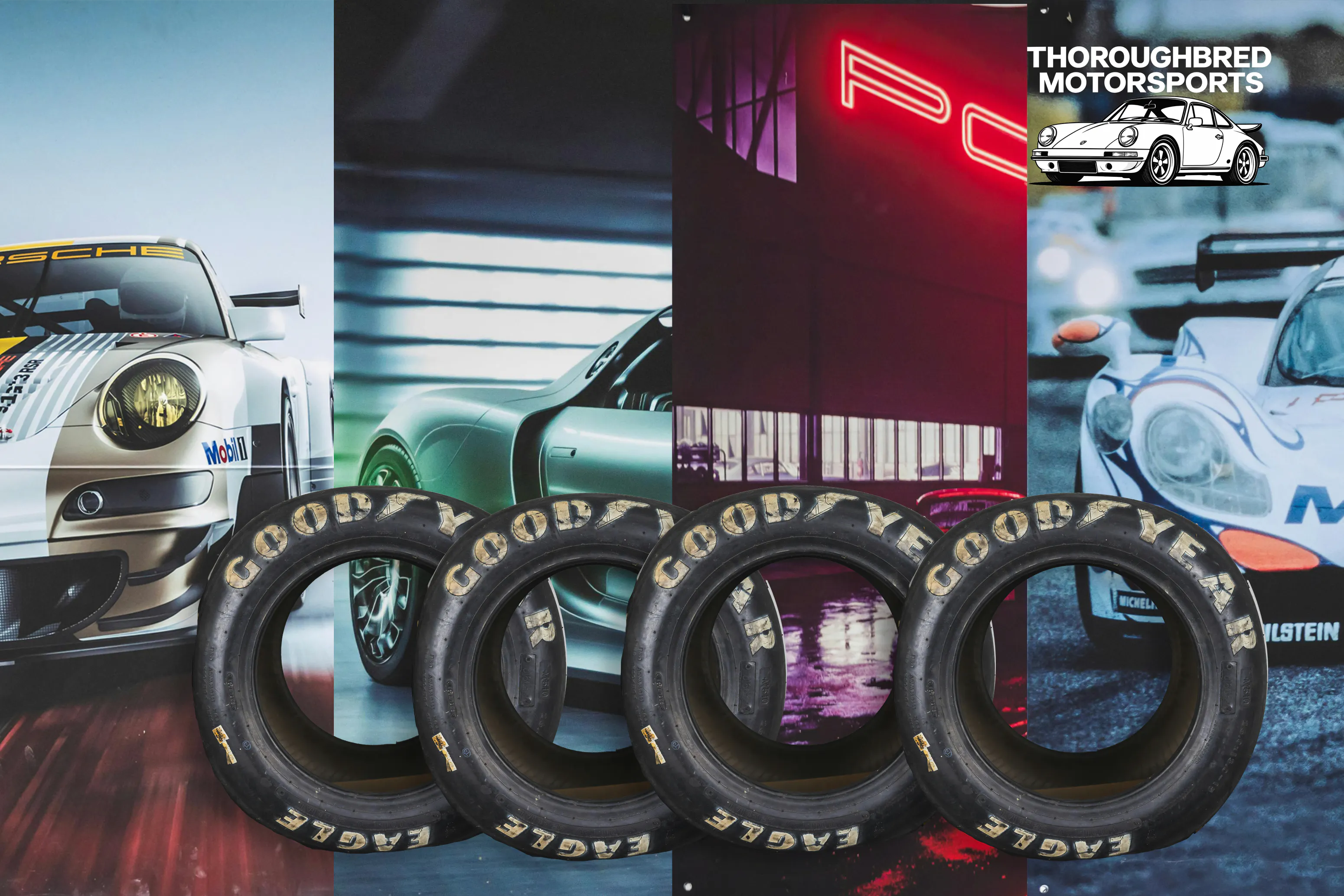Porsche Dealership Artwork and Vintage Goodyear Slicks for RSR (Lot 78)