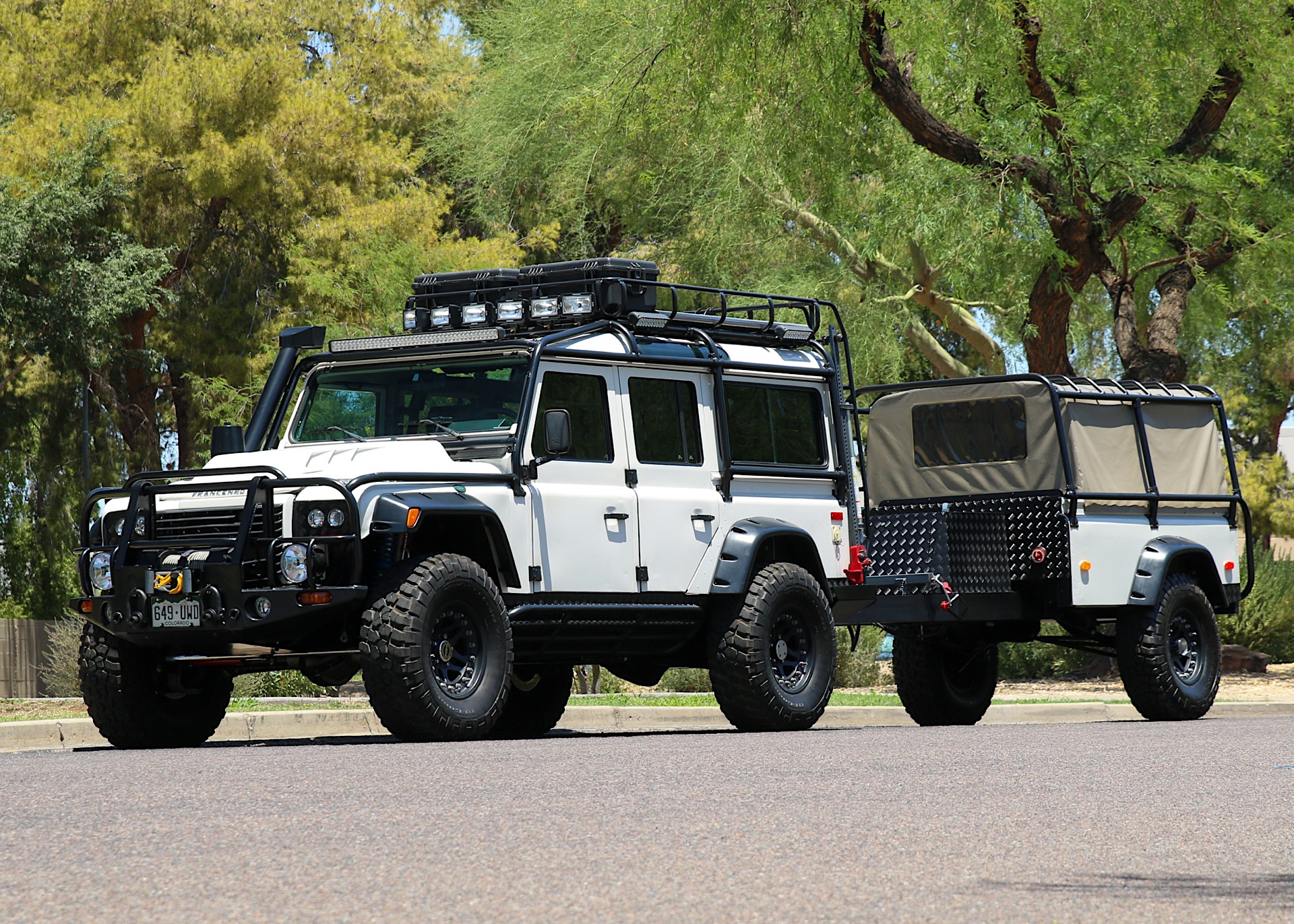 Modified 1993 Land Rover Defender 110 NAS with Custom Trailer