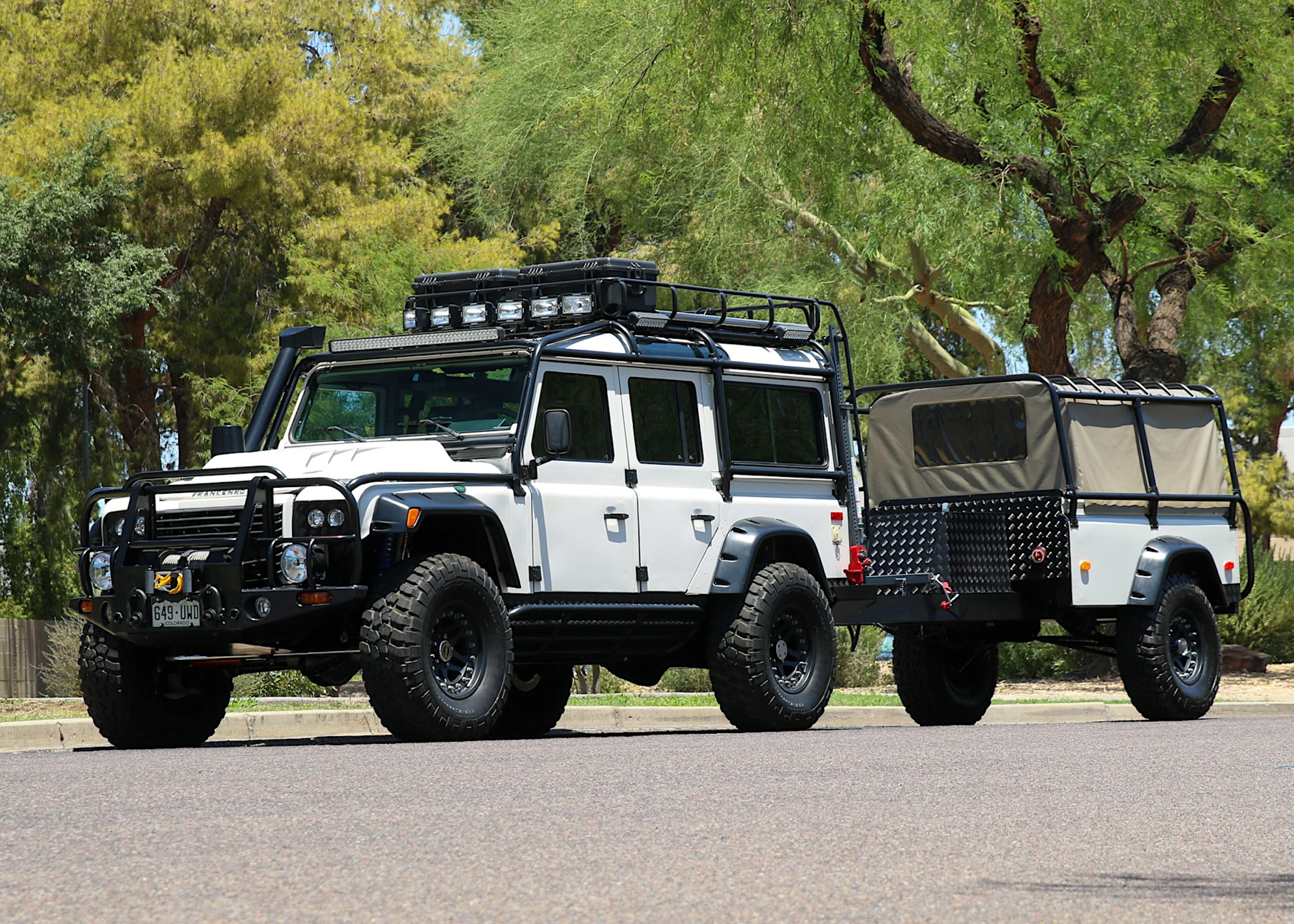 Modified 1993 Land Rover Defender 110 NAS with Custom Trailer